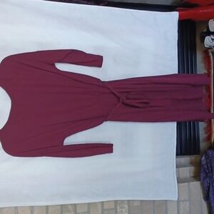 Ann Taylor LOFT 3/4 Sleeve Maroon Belted Dress M